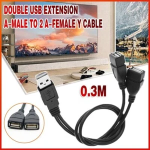 Double USB Extension Cable A-Male to 2 A-Female Y Cord Power Adapter Splitter - Picture 1 of 11