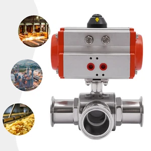 2'' Sanitary Pneumatic Ball Valve Tri-Clamp Quick Ferrule SS304 3-Way DN50MM US - Picture 1 of 17