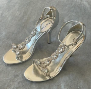 Womens Shoe C'est bon Elegant Silver Rhinestone / Diamante Open Toe Heels Size 7 - Picture 1 of 18