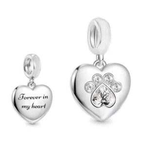 S925 Silver Pet Paw Cat Dog Forever in my Heart Memorial Charm -YOUnique Designs - Picture 1 of 1