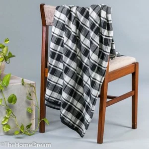 Willow Textured Plaid Charcoal-Ivory Cotton Throw - Picture 1 of 7