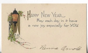 Vintage Capodanno ART DECO anni 20 4,75x3 Felice Anno Nuovo - Ogni Giorno Nuova Gioia per Te - Foto 1 di 2