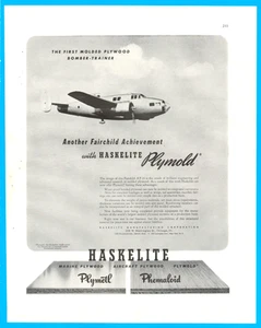 Haskelite Fairchild AT-13 Sperrholz Bomber Trainer Flugzeug Vintage Print Anzeige 1942 - Bild 1 von 3