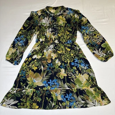 J Crew Tropical Floral Long Sleeve Button Preppy Feminine SILK Dress Womens Sz S - Image 1 of 4