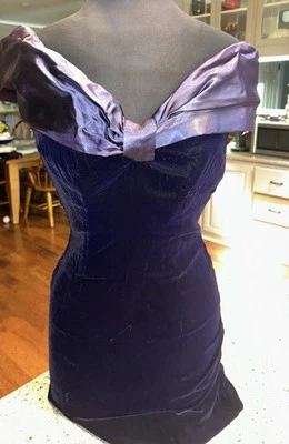 Vintage 80's ZUM ZUM Off Shoulder Short Prom Dress, Size 7/8 Purple Velvet NWT - Image 1 of 4
