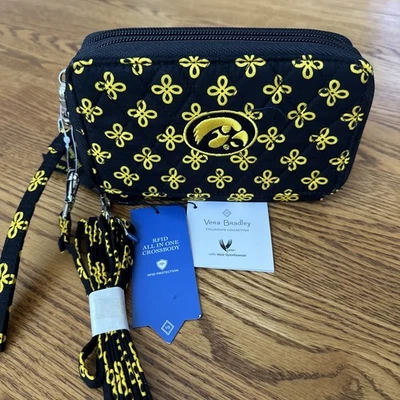 Bandolera Vera Bradley Collegiate RFID Todo en Uno Iowa Hawkeyes University NUEVA Foto 1 de 4