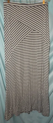Mossimo Gray White Striped Stretch Pull On Long Knit Maxi Skirt Size L - Image 1 of 4