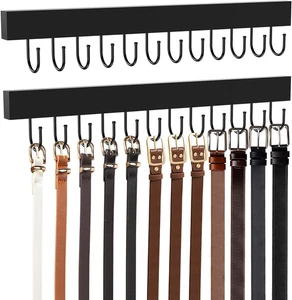Belt Hanger Wall Mount, Wooden Closet Belt Organizer with 24 Metal Hooks, 360° R - Picture 1 of 12