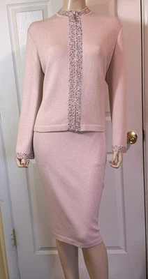 NUEVO CON ETIQUETAS & LKNU St John Rosa Perla Falda y Chaqueta Traje con Estrás Rosa talla 12 ~ 14 Foto 1 de 4