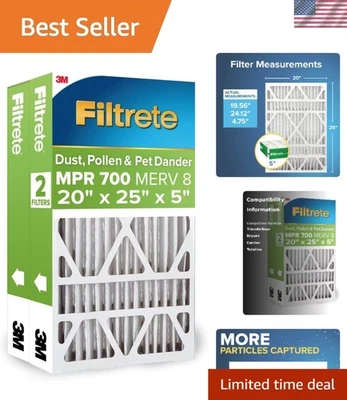 20x25x5 AC Air Filters - MPR 700, Reduces Allergens & Dust - 2-Pack - Image 1 of 4