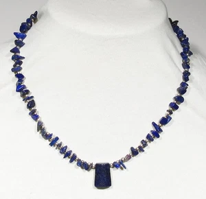 Vintage SIGNED Cherokee 925 Silver Natural Lapis Beaded Pendant Necklace 18" - Picture 1 of 8