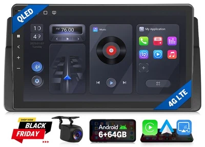 Autoradio 9" QLED Bildschirm 6+64 Android 13 Navi CarPlay DSP 4G für BMW 3er E46 - Bild 1 von 4