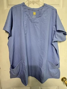 WonderWink W123 Scrub Top size 2X-Ceil Blue V-Neck  Chest 28.5"/L 30" - Picture 1 of 6