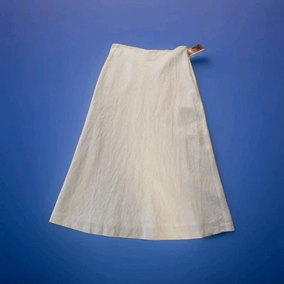 MERONA 白色亚麻 A 字侧拉链内衬长裙女式 M 码全新带标签 — 第 1/4 张图片