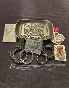 Vintage Religious Jewelry Lot St Anthony Medal Pewter Plate Irish Silver Buckle - Picture 1 of 16