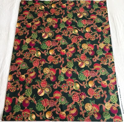 Vtg Concord Fabrics Sharon Kessler Christmas Ornaments Ribbons Green Gold 1.5yd - Image 1 of 4