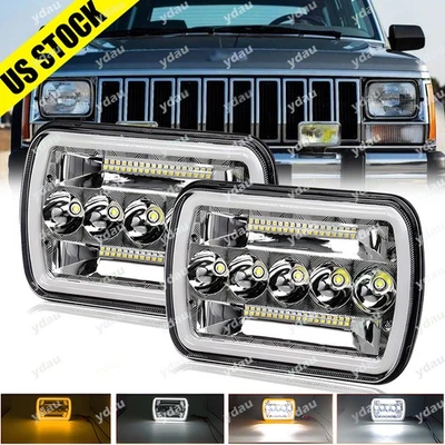 Par de faros LED DRL de haz alto/bajo de 5x7" 7x6 Fit Jeep Cherokee SE Sport 1984-2001 Foto 1 de 4