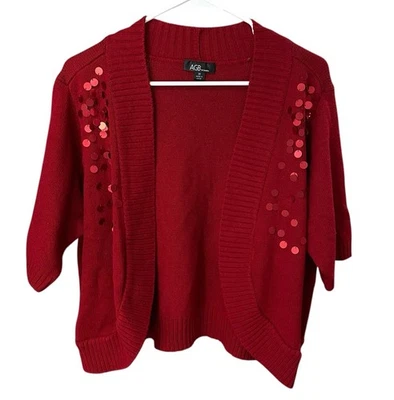 Suéter Bolero Vintage AGB Mujer 3X Rojo Borgoña con Lentejuelas Vacaciones de Navidad Foto 1 de 4