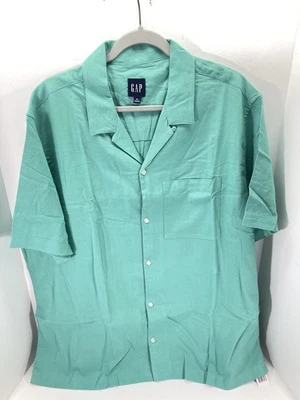 Gap Linen Camp Shirt Men Size XL Solid Green Button Linen Blend Casual NWT - Image 1 of 4