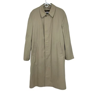 Mens Vintage London Fog Size 42 Long Tan Trench Coat w Zip Out Thinsulate Lining - Image 1 of 4