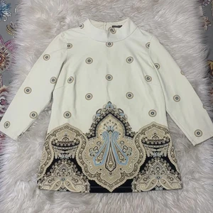 J. McLaughlin Damen hochgeschlossen beige Boho 3/4 Arm Top Paisley Größe Medium - Bild 1 von 6
