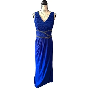 Cachet Long Blue Maxi Beaded Evening Gown Dress Size 12 - Picture 1 of 6