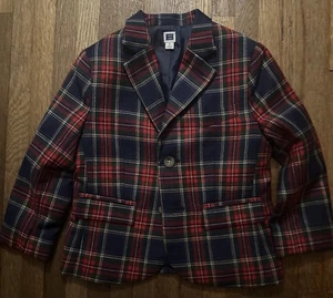 Janie And Jack Blazer Wool Navy Plaid Tartan Size 3 Fully Lined 3 Pockets - Picture 1 of 2