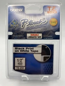 Brother P-Touch TZ-231 Label Tape 1/2" Black on White Laminated – New Sealed - Picture 1 of 3