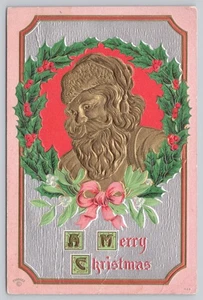 Divided Back Postcard A Merry Christmas Embossed Gold and Silver Santa Claus - Picture 1 of 2