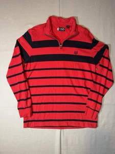 Chaps polo shirt adult large red blue striped long sleeve 1/4 zip 100 cotton - Picture 1 of 15
