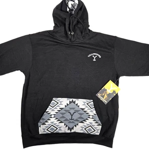 Yellowstone Dutton Ranch Logo Hoodie Size Large Black Aztec Southwestern New - Picture 1 of 14