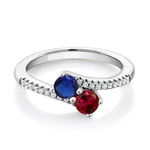 Two-Stone Bypass Ring for Women in 925 Sterling Silver | 4MM Gemstone - Picture 1 of 25