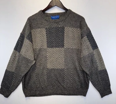 Towncraft Vintage Men’s Crew Neck Block Pattern Textured Sweater Size XL 90s Gpa - Image 1 of 4