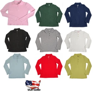 French Toast School Uniform Girls Long Sleeve Interlock Polo Shirt (Sizes 4-20) - Picture 1 of 23