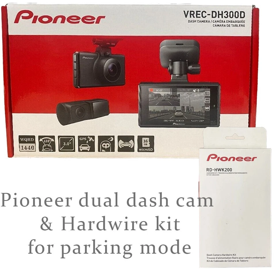 Pioneer VREC-DH300D HD Dash Cam 3” Screen Front & Rear Dual Recording w/Wire kit - Image 1 of 4