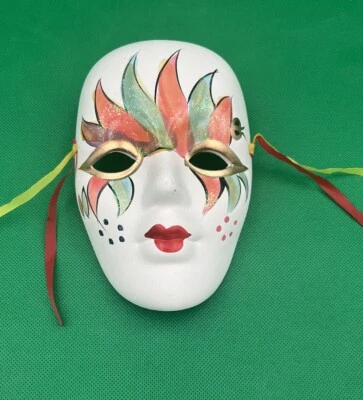 Máscara facial vintage de cerámica de porcelana de Mardi Gras multicolor bufón colgante de pared Foto 1 de 4