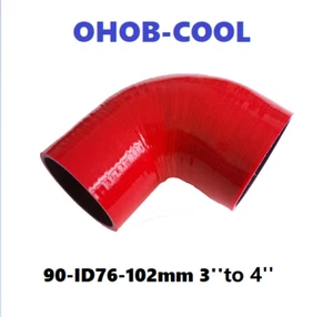 90 DEGREE 76 -102mm 3" to 4'' Silicone Hose Intercooler Coupler Reducer Pipe Red - Imagen 1 de 12