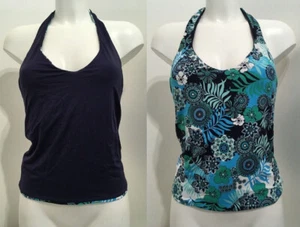 Camiseta Tankini Moontide Medallion Azul Marino Reino Unido 8 Cuello Halter Reversible Sin Acolchado - Imagen 1 de 11
