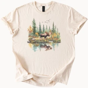 Moose Shirt Lake Reflection Tee Wildlife Nature Gift Apparel - Picture 1 of 6