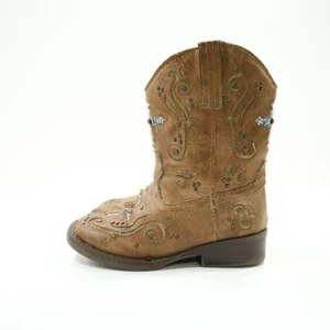 Roper Faith Brown Faux Leather Embellished Western Cowgirl Boots - Toddler 7 - Picture 1 of 7