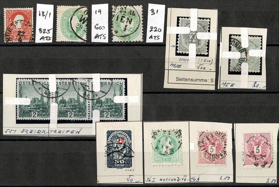 Austria 1858 - 1929 Stamp Lot with some Good Values. Kreuzer - Schilling - Image 1 of 1