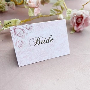 Wedding Table Guest Place Name Cards - Pink rose Vintage style - set of 10 - Picture 1 of 9