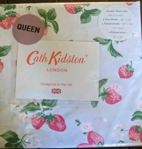 NEW Cath Kidston London Cotton SUMMER STRAWBERRY DUCKEGG 4pc Sheet Set QUEEN Bed - Picture 1 of 6