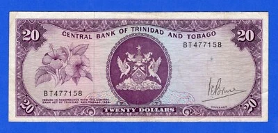 TRINIDAD AND TOBAGO $20 1977 P-33a(1)  Circulated Note BT477158 - Image 1 of 3