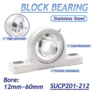 Stainless Steel SUCP201-212 Pillow Block Bearing 12~60mm Bore 2 Bolt Solid Base - Foto 1 di 9
