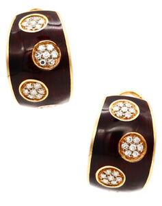 Van Cleef & Arpels 1970 Vintage enameled earrings in 18 kt gold 1.12 Cts Diamond