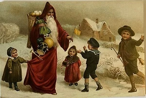 Vintage Inspired Christmas Postcard Santa 4 Children Outside Snow #4184 Tonya - Picture 1 of 1