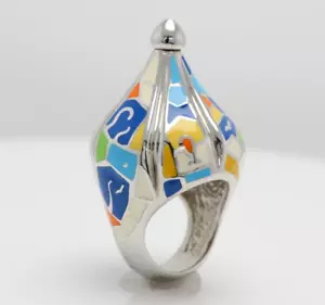 Art Ring Sterling Silver famous artist Gaudi Enamel Inspired Artistic Ring - Picture 1 of 15
