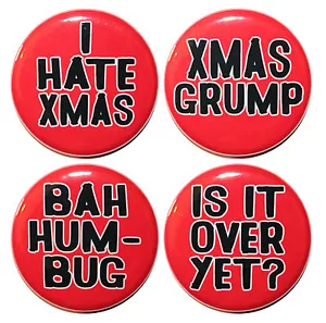 1,25" (32 mm) 4er SET Lustig ""I HATE WEIHNACHTEN"" Festliches Knopfabzeichen Pin Set - Bild 1 von 3