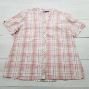 EWM ISLE Summer Buttoned Shirt Top Size 16 Pink Plaid Short Sleeve Cotton Blend - Picture 1 of 7